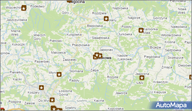 mapa Laskowa powiat limanowski, Laskowa powiat limanowski na mapie Targeo