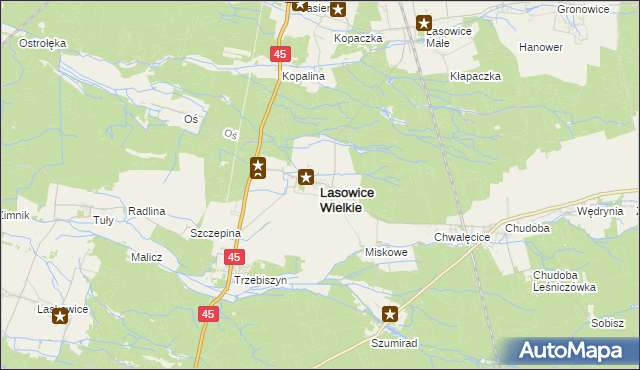 mapa Lasowice Wielkie powiat kluczborski, Lasowice Wielkie powiat kluczborski na mapie Targeo