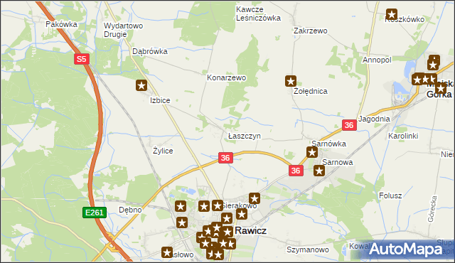 mapa Łaszczyn gmina Rawicz, Łaszczyn gmina Rawicz na mapie Targeo