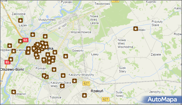 mapa Ławy gmina Rzekuń, Ławy gmina Rzekuń na mapie Targeo