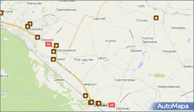 mapa Łążyn gmina Obrowo, Łążyn gmina Obrowo na mapie Targeo