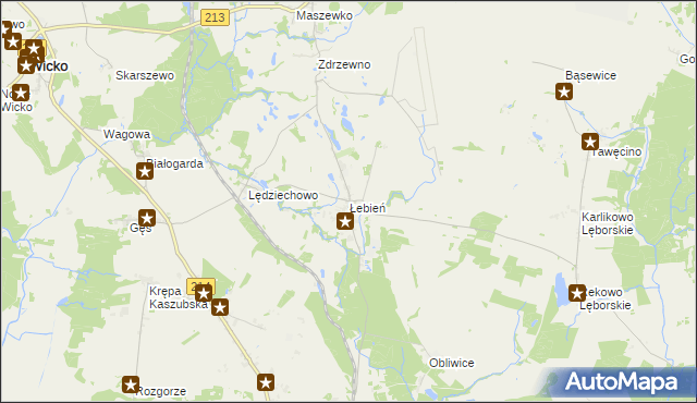mapa Łebień gmina Nowa Wieś Lęborska, Łebień gmina Nowa Wieś Lęborska na mapie Targeo