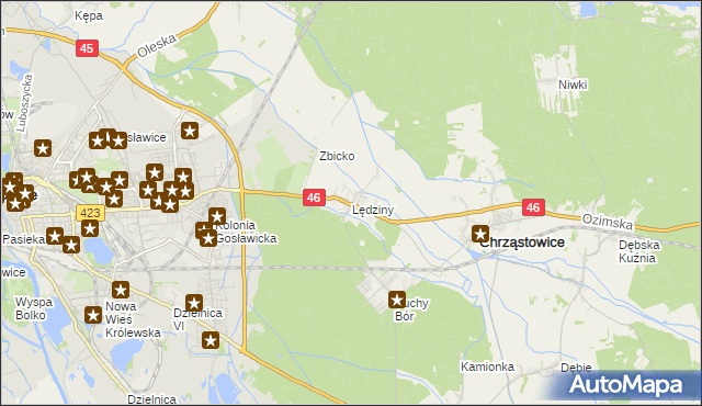 mapa Lędziny gmina Chrząstowice, Lędziny gmina Chrząstowice na mapie Targeo