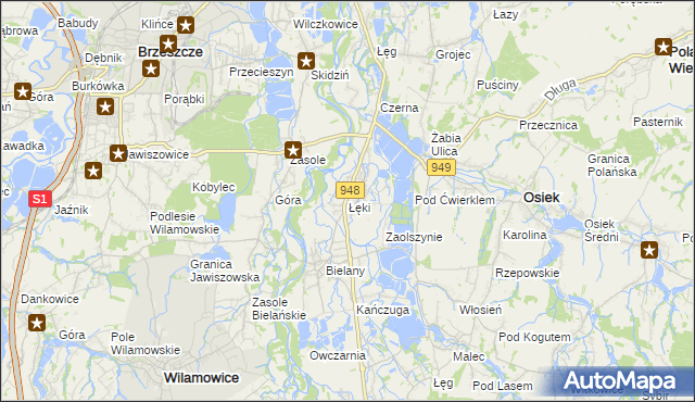 mapa Łęki gmina Kęty, Łęki gmina Kęty na mapie Targeo