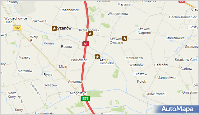 mapa Łęki Kościelne, Łęki Kościelne na mapie Targeo