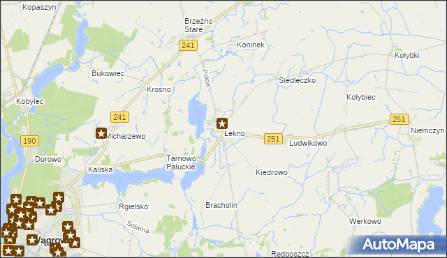 mapa Łekno gmina Wągrowiec, Łekno gmina Wągrowiec na mapie Targeo