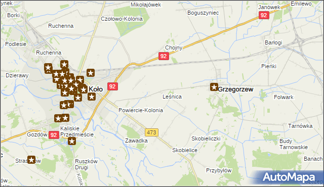 mapa Leśnica gmina Koło, Leśnica gmina Koło na mapie Targeo