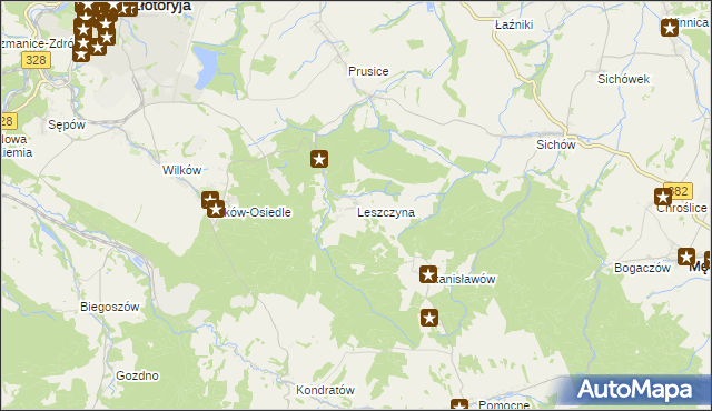 mapa Leszczyna gmina Złotoryja, Leszczyna gmina Złotoryja na mapie Targeo