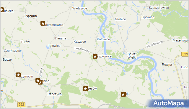 mapa Leszkowice gmina Pęcław, Leszkowice gmina Pęcław na mapie Targeo