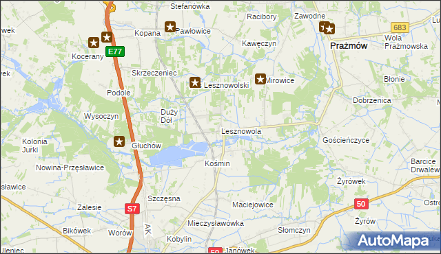 mapa Lesznowola gmina Grójec, Lesznowola gmina Grójec na mapie Targeo