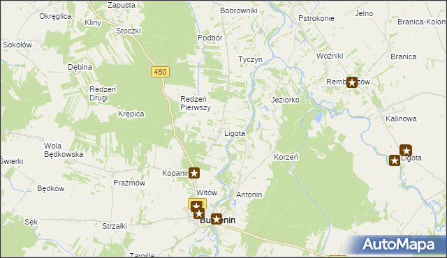 mapa Ligota gmina Burzenin, Ligota gmina Burzenin na mapie Targeo