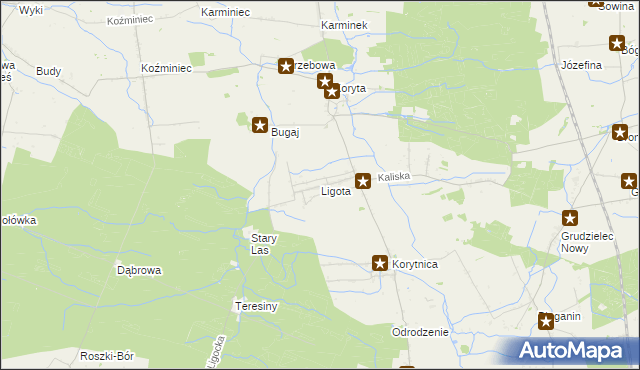 mapa Ligota gmina Raszków, Ligota gmina Raszków na mapie Targeo