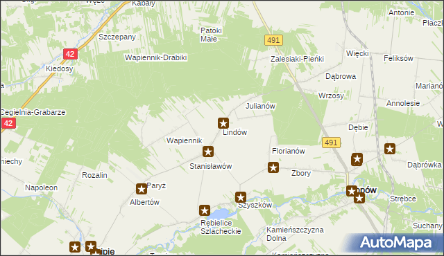 mapa Lindów gmina Lipie, Lindów gmina Lipie na mapie Targeo