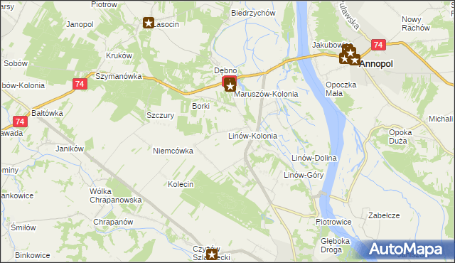 mapa Linów-Kolonia, Linów-Kolonia na mapie Targeo