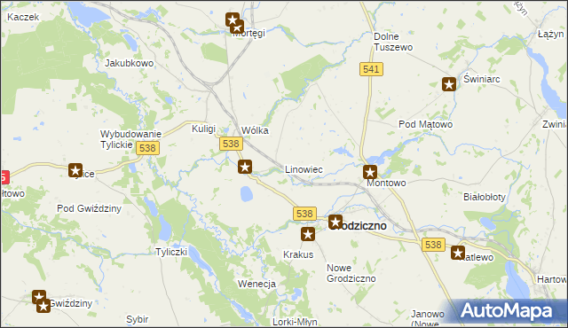 mapa Linowiec gmina Grodziczno, Linowiec gmina Grodziczno na mapie Targeo