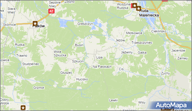 mapa Lipa gmina Ruda Maleniecka, Lipa gmina Ruda Maleniecka na mapie Targeo