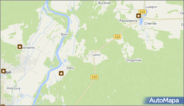 mapa Lipiny gmina Nowa Sól, Lipiny gmina Nowa Sól na mapie Targeo