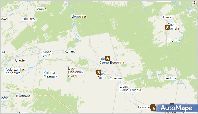 mapa Lipiny Górne-Borowina, Lipiny Górne-Borowina na mapie Targeo