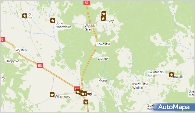mapa Lipniak gmina Rozogi, Lipniak gmina Rozogi na mapie Targeo
