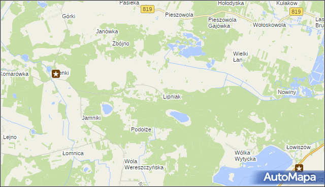 mapa Lipniak gmina Sosnowica, Lipniak gmina Sosnowica na mapie Targeo