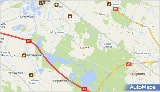 mapa Lipowa gmina Dąbrowa, Lipowa gmina Dąbrowa na mapie Targeo