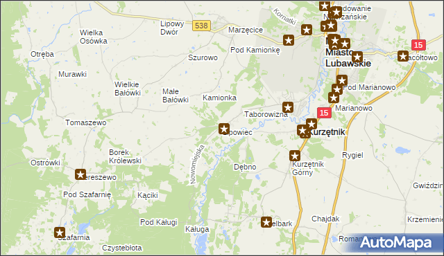 mapa Lipowiec gmina Kurzętnik, Lipowiec gmina Kurzętnik na mapie Targeo