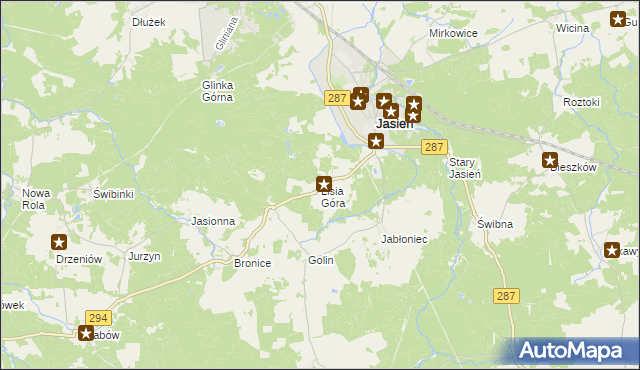 mapa Lisia Góra gmina Jasień, Lisia Góra gmina Jasień na mapie Targeo