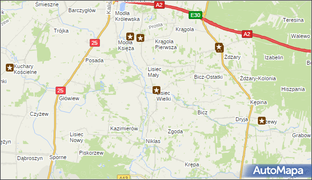 mapa Lisiec Wielki, Lisiec Wielki na mapie Targeo