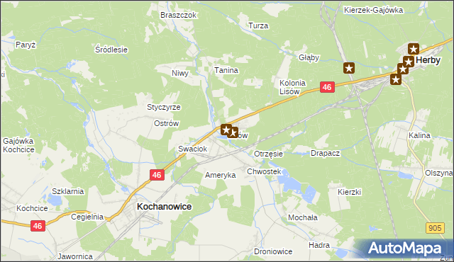 mapa Lisów gmina Herby, Lisów gmina Herby na mapie Targeo
