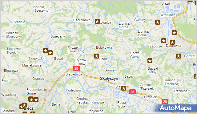 mapa Lisów gmina Skołyszyn, Lisów gmina Skołyszyn na mapie Targeo