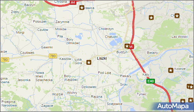 mapa Liszki powiat krakowski, Liszki powiat krakowski na mapie Targeo