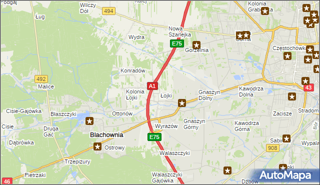 mapa Łojki gmina Blachownia, Łojki gmina Blachownia na mapie Targeo