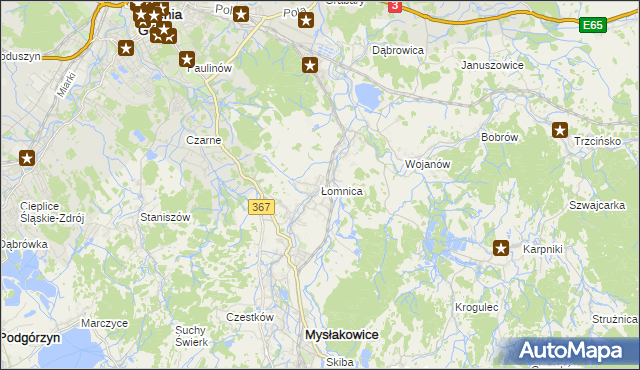 mapa Łomnica gmina Mysłakowice, Łomnica gmina Mysłakowice na mapie Targeo