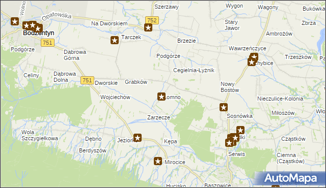 mapa Łomno gmina Pawłów, Łomno gmina Pawłów na mapie Targeo