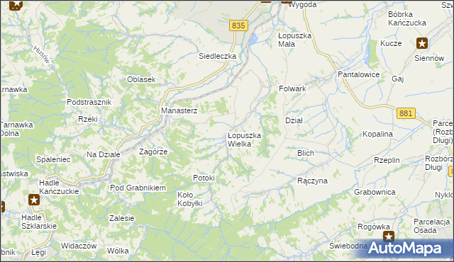 mapa Łopuszka Wielka, Łopuszka Wielka na mapie Targeo