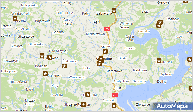 mapa Łososina Dolna, Łososina Dolna na mapie Targeo