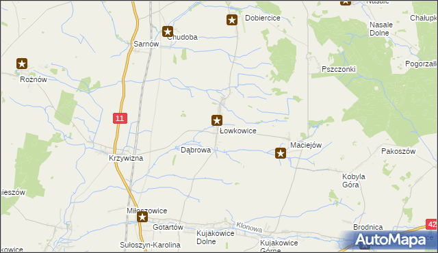 mapa Łowkowice gmina Kluczbork, Łowkowice gmina Kluczbork na mapie Targeo