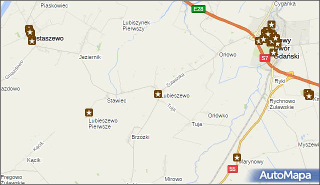 mapa Lubieszewo gmina Nowy Dwór Gdański, Lubieszewo gmina Nowy Dwór Gdański na mapie Targeo