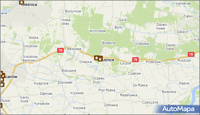 mapa Łubnice powiat staszowski, Łubnice powiat staszowski na mapie Targeo