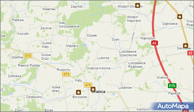 mapa Lubonia gmina Grabica, Lubonia gmina Grabica na mapie Targeo