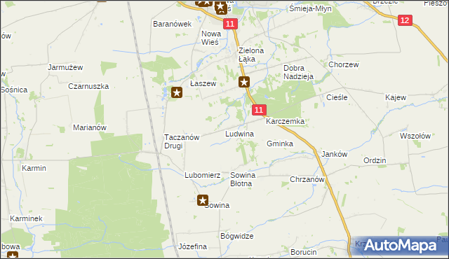 mapa Ludwina gmina Pleszew, Ludwina gmina Pleszew na mapie Targeo