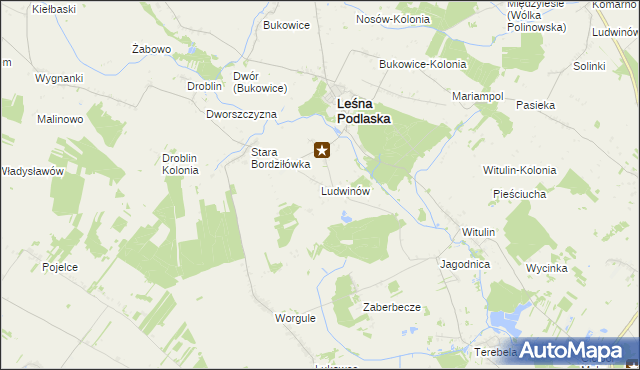 mapa Ludwinów gmina Leśna Podlaska, Ludwinów gmina Leśna Podlaska na mapie Targeo