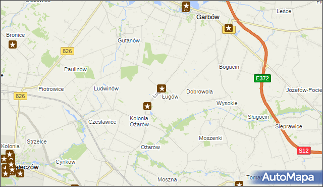 mapa Ługów gmina Jastków, Ługów gmina Jastków na mapie Targeo