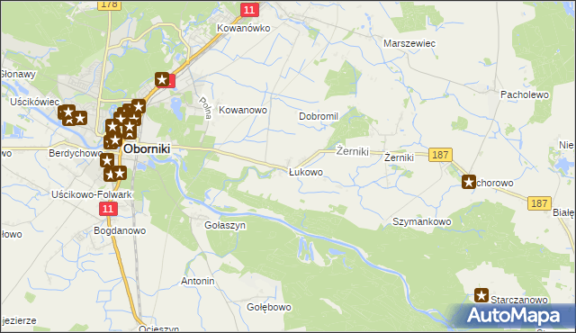 mapa Łukowo gmina Oborniki, Łukowo gmina Oborniki na mapie Targeo