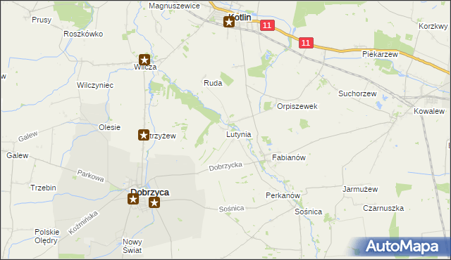 mapa Lutynia gmina Dobrzyca, Lutynia gmina Dobrzyca na mapie Targeo