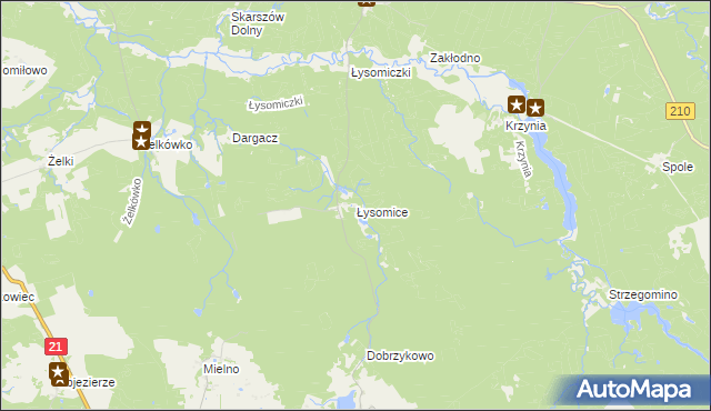 mapa Łysomice gmina Dębnica Kaszubska, Łysomice gmina Dębnica Kaszubska na mapie Targeo