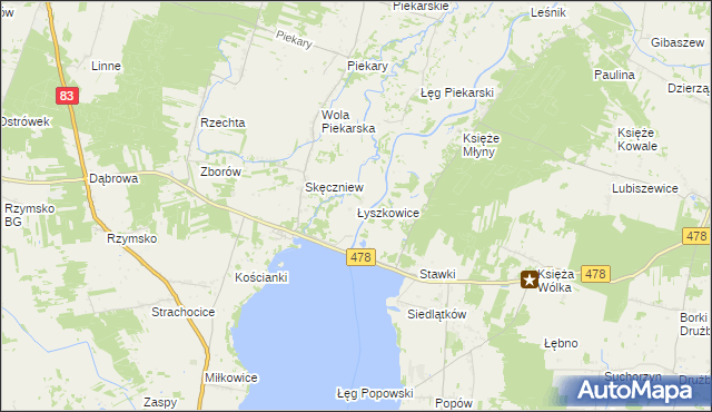 mapa Łyszkowice gmina Pęczniew, Łyszkowice gmina Pęczniew na mapie Targeo