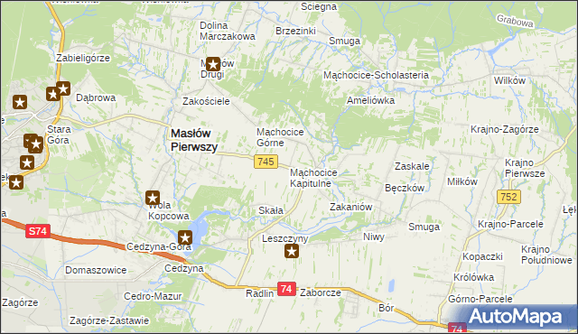 mapa Mąchocice Kapitulne, Mąchocice Kapitulne na mapie Targeo