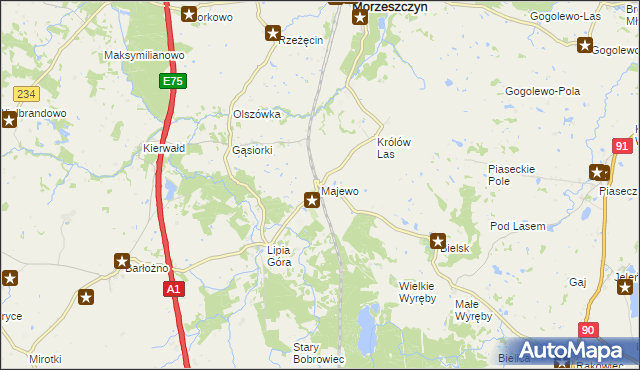 mapa Majewo gmina Morzeszczyn, Majewo gmina Morzeszczyn na mapie Targeo