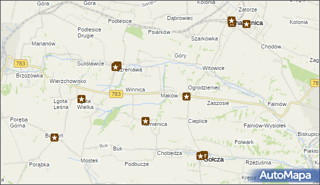 mapa Maków gmina Gołcza, Maków gmina Gołcza na mapie Targeo